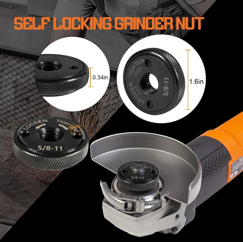 UBGN 5/8-11 Nuts for Angle Grinder 4.5" and 5" No Wrench Required, 2PCS Self Locking Flange Nuts Metal Lock Grinder Knurled Arbor Nut - Image 5